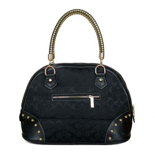 Coach Madison Stud In Monogram Medium Black Satchels BRL | Women